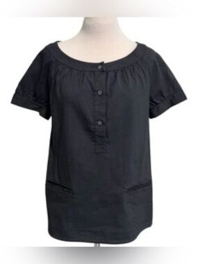 THEORY Size SMALL Short-Sleeve Scoop Neck Top Linen Blend Charcoal